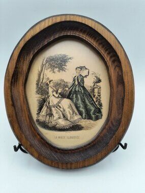 Vintage Framed "La Mode Illustrée" Print Wooden Frame Wall Decor